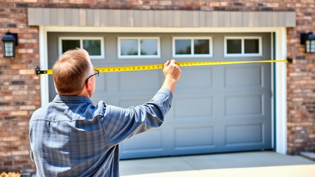 Homeowner measuring garage door opening with tape measure